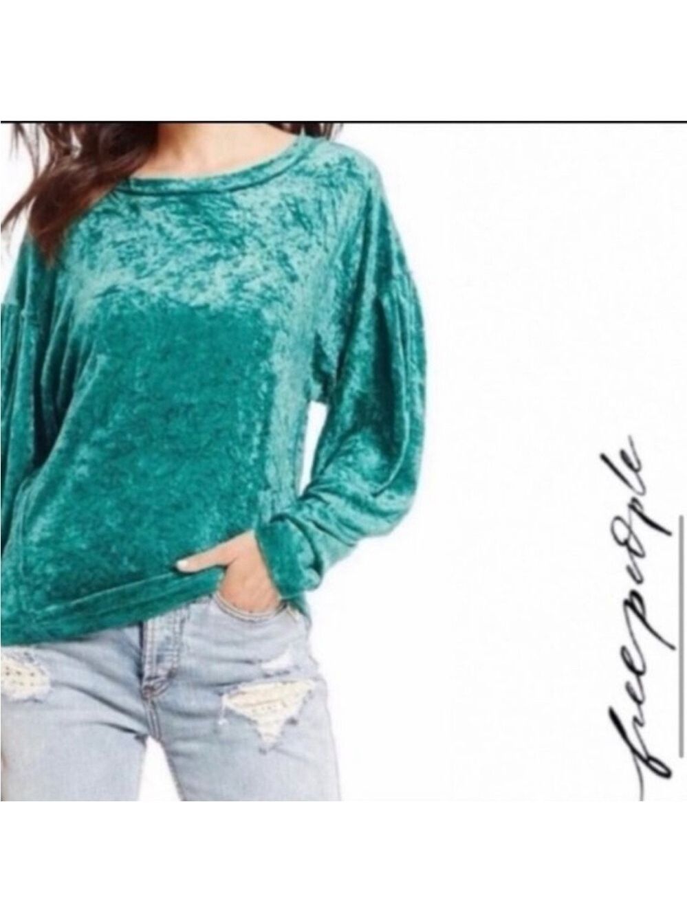 We The Free Green Velvet Milan Layering Top Medium